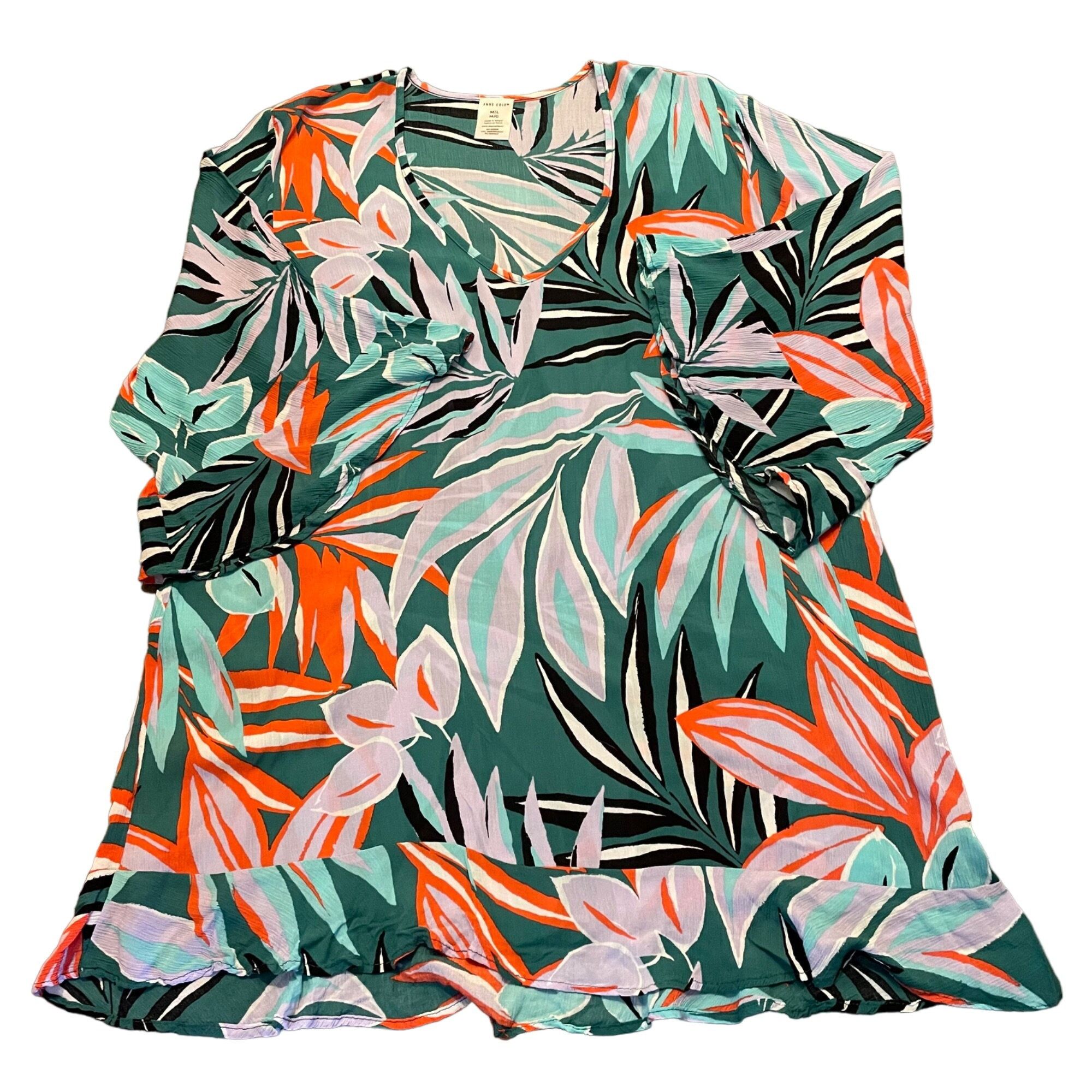 Other Anne Cole Novelty Tropical Print Bell Sleeve 100% Rayon Tuni Size M / US 6-8 / IT 42-44 - 1 Thumbnail