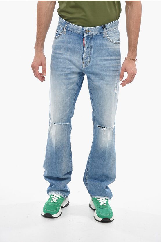 image of Dsquared2 5 Pocket Distressed Roadie Fit Denims 19Cm in Light Blue, Men's (Size 32)