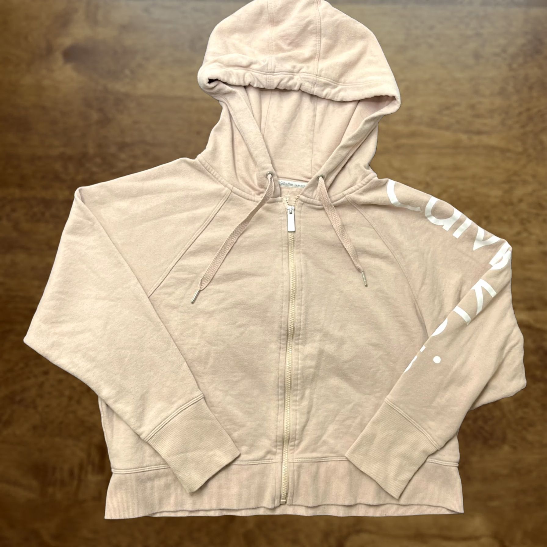 Calvin Klein Calvin Klein Performance Hoodie Womens L Beige Full Zip Logo Sweatshirt Size L / US 10 / IT 46 - 1 Thumbnail