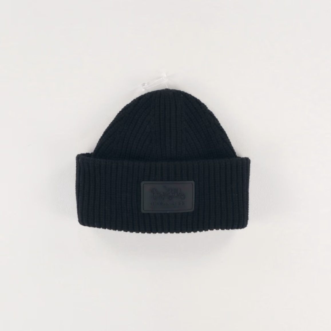 Coach COACH Knit Leather Patch Wool Blend Beanie Black Women's OS Size ONE SIZE - 2 Thumbnail