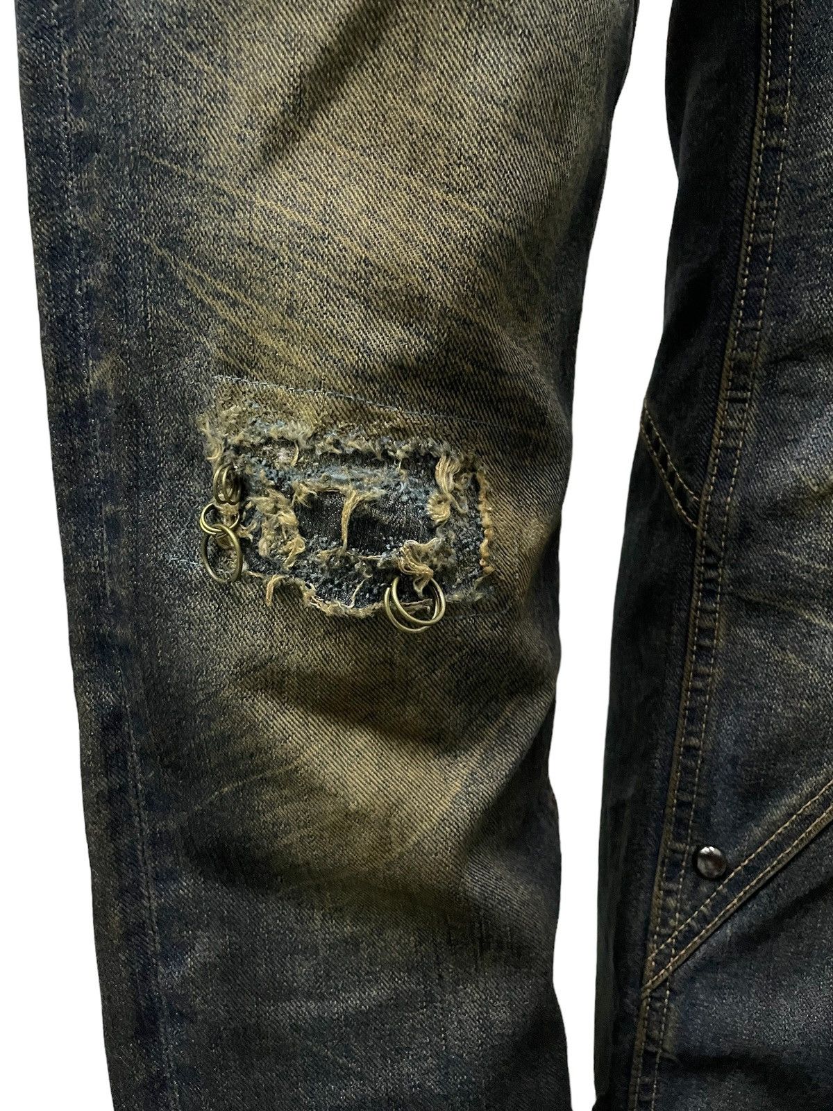 Hysteric Glamour × Levi's × Obelisk Levis 501 Asymmetrical Distressed Piercing Studded Mud Jeans Size US 32 / EU 48 - 7 Thumbnail