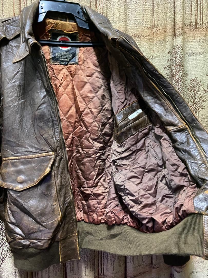 Genuine Leather 90s🔥 Lucky Strike Leather Jacket Size US L / EU 52-54 / 3 - 6 Thumbnail