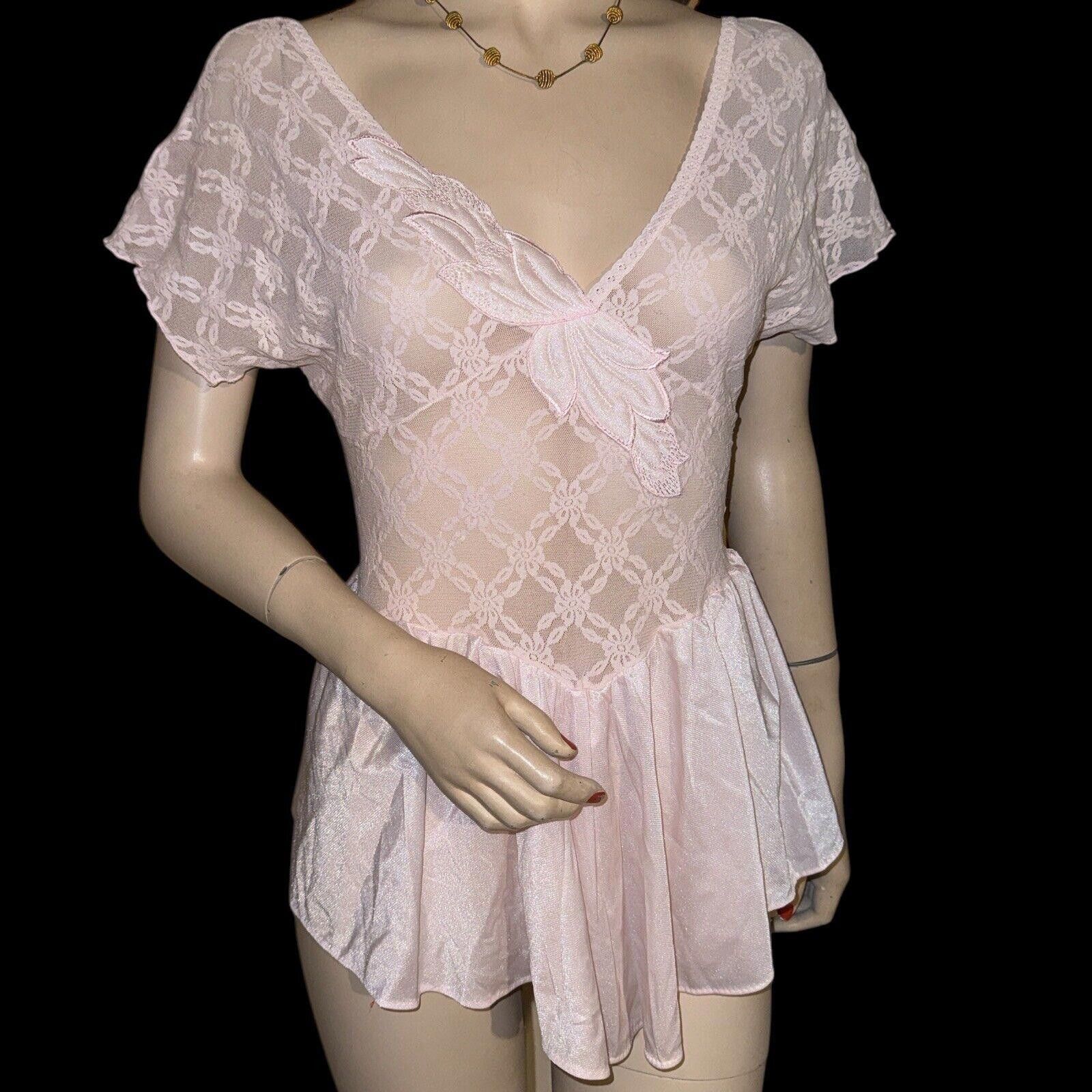 Designer Vtg Pink Nylon Cinema Etoile Lace Top Stretch Nightgown L Size ONE SIZE - 1 Thumbnail