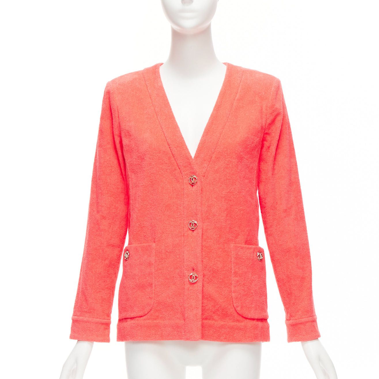 Chanel CHANEL coral pink towel terry cloth gold CC logo blazer jacket FR36 S Size S / US 4 / IT 40 - 1 Thumbnail