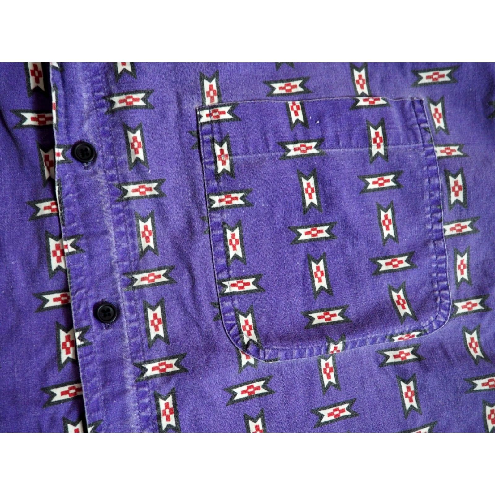 Vintage VINTAGE Impact Western Shirt L Purple 90s Cotton Short Sleeve Geometric Cockpit Pocket Mens Size US L / EU 52-54 / 3 - 5 Thumbnail