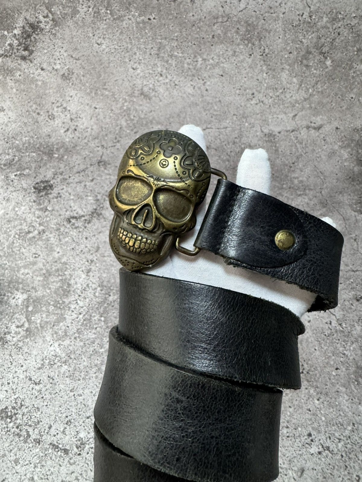 Japanese Brand × Vintage Skull Black Leather Mexico Belt Vintage Size ONE SIZE - 2 Thumbnail