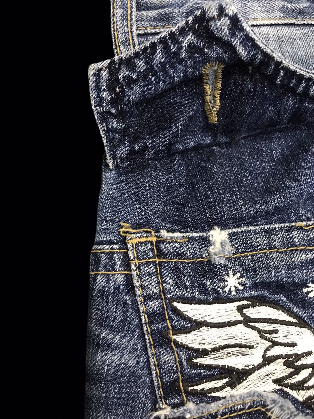 Seditionaries 💥VERY RARE💥LOLITA FLYING SKULL EMBROIDERY DENIM F384 Size US 31 - 18 Thumbnail
