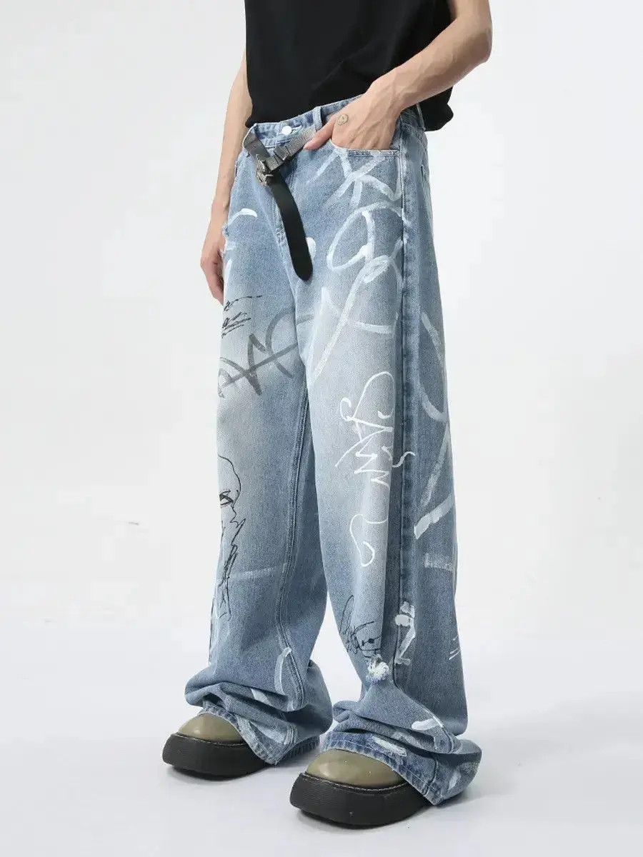 Japanese Brand Retro high street graffiti straight leg jeans Size US 32 / EU 48 - 4 Thumbnail