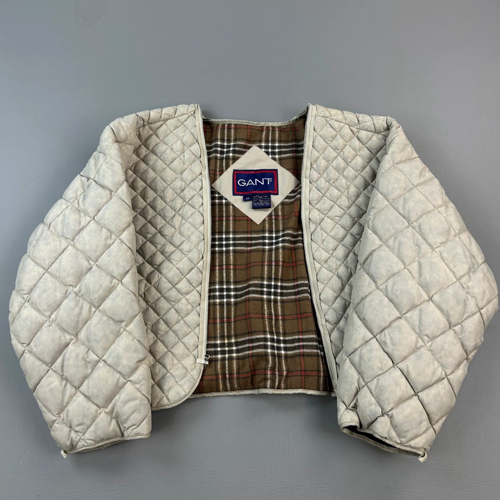 Gant VINTAGE Gant Jacket Mens Medium Beige Flannel Down Liner Leather Collar Bomber Jacket Size US M / EU 48-50 / 2 - 6 Thumbnail