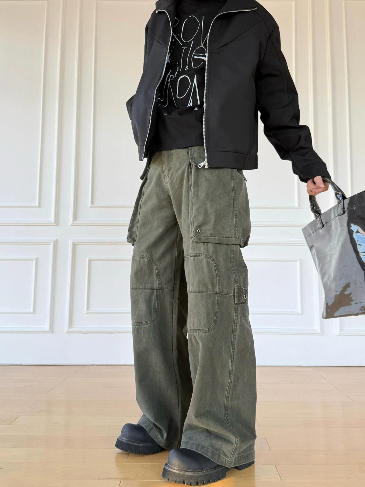 Vintage Olive Green Baggy Cargo Wide Leg Pants Size US 30 / EU 46 - 1 Thumbnail