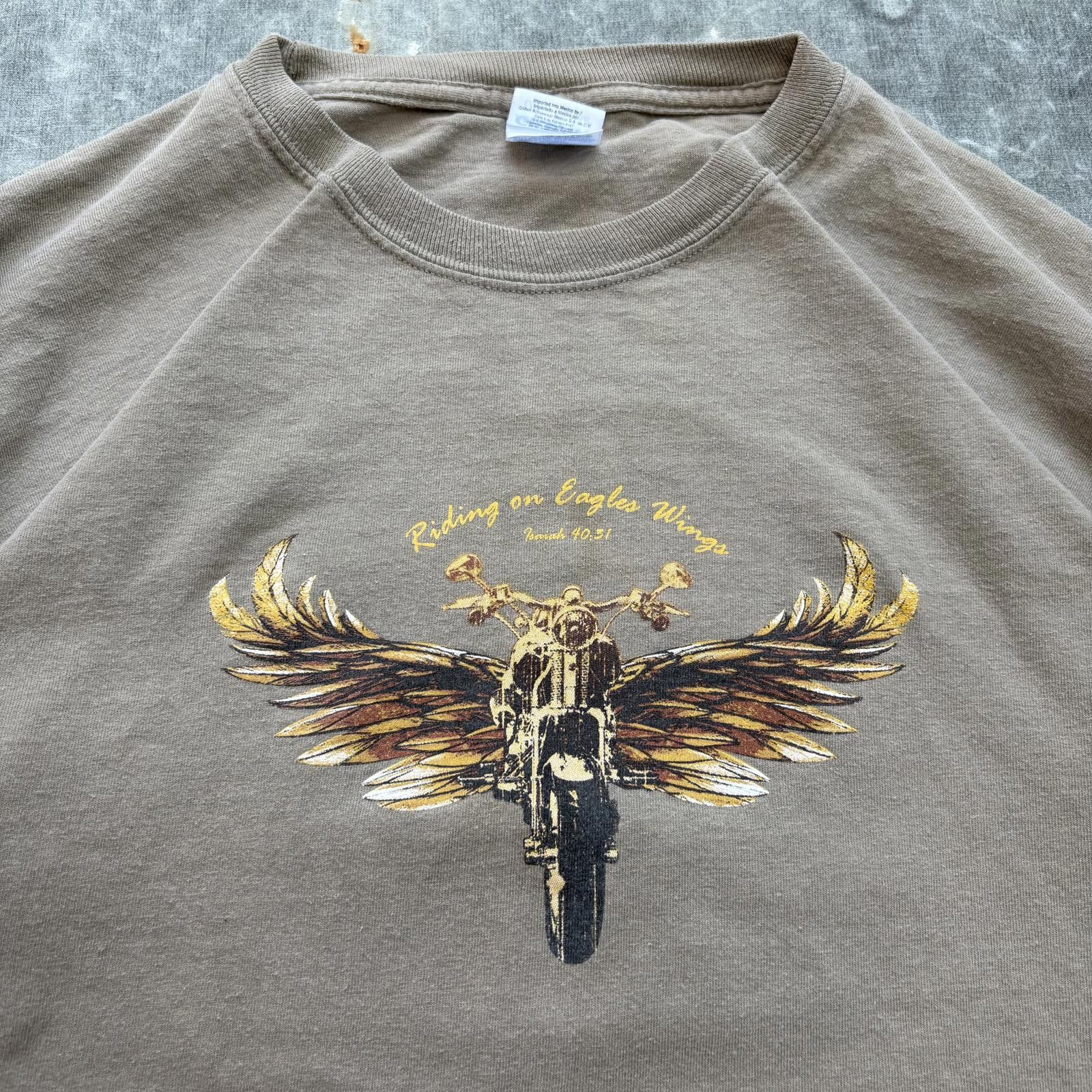 Gildan Vintage Y2K Riding On Eagle’s Wings Biker Bible Jesus Shirt Size US XL / EU 56 / 4 - 3 Thumbnail