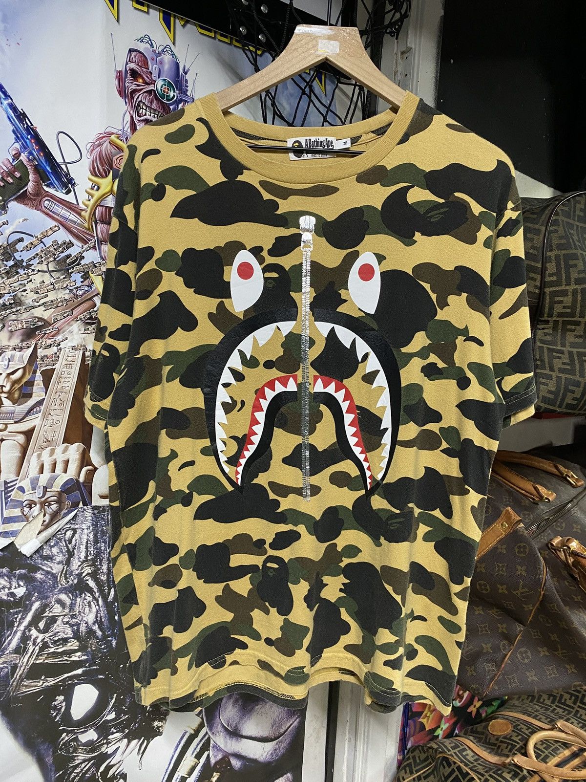 Bape A Bathing Ape Yellow a camo Bape Shark Tee Shirt Medium Size US M / EU 48-50 / 2 - 1 Thumbnail