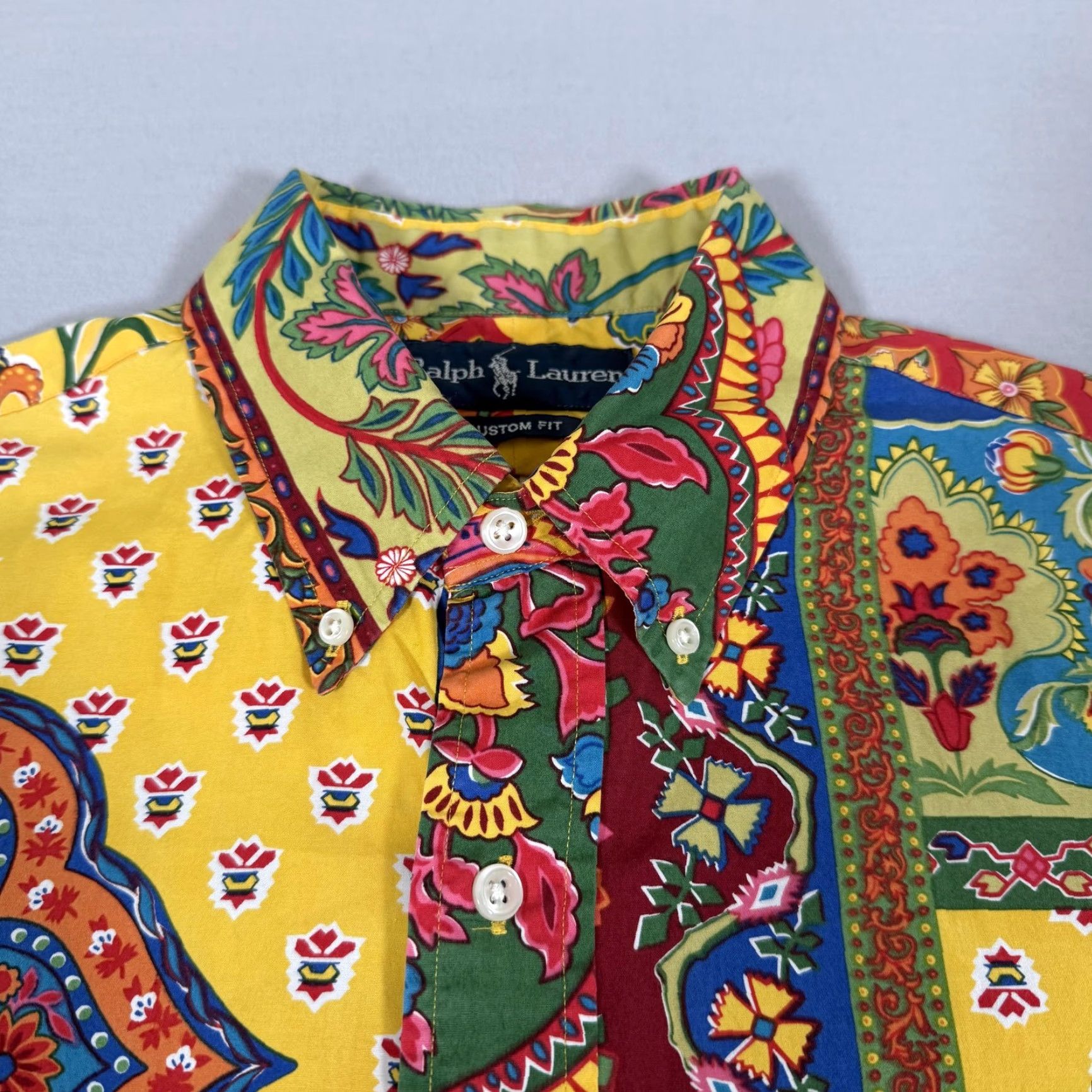 Polo Ralph Lauren VINTAGE Polo Ralph Lauren Shirt Mens M Yellow Floral Paisley 90s Button-Up Long Sleeve Cotton Shirt Size US M / EU 48-50 / 2 - 3 Thumbnail