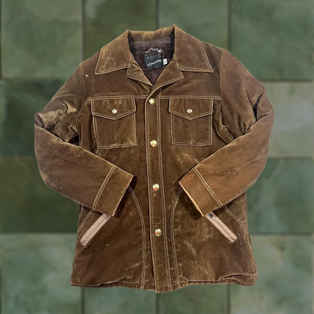 JCPenney VINTAGE JCPenney Coat Mens Large Brown Velvet Faux Fur Lined Overcoat 70s Size US L / EU 52-54 / 3 - 1 Thumbnail