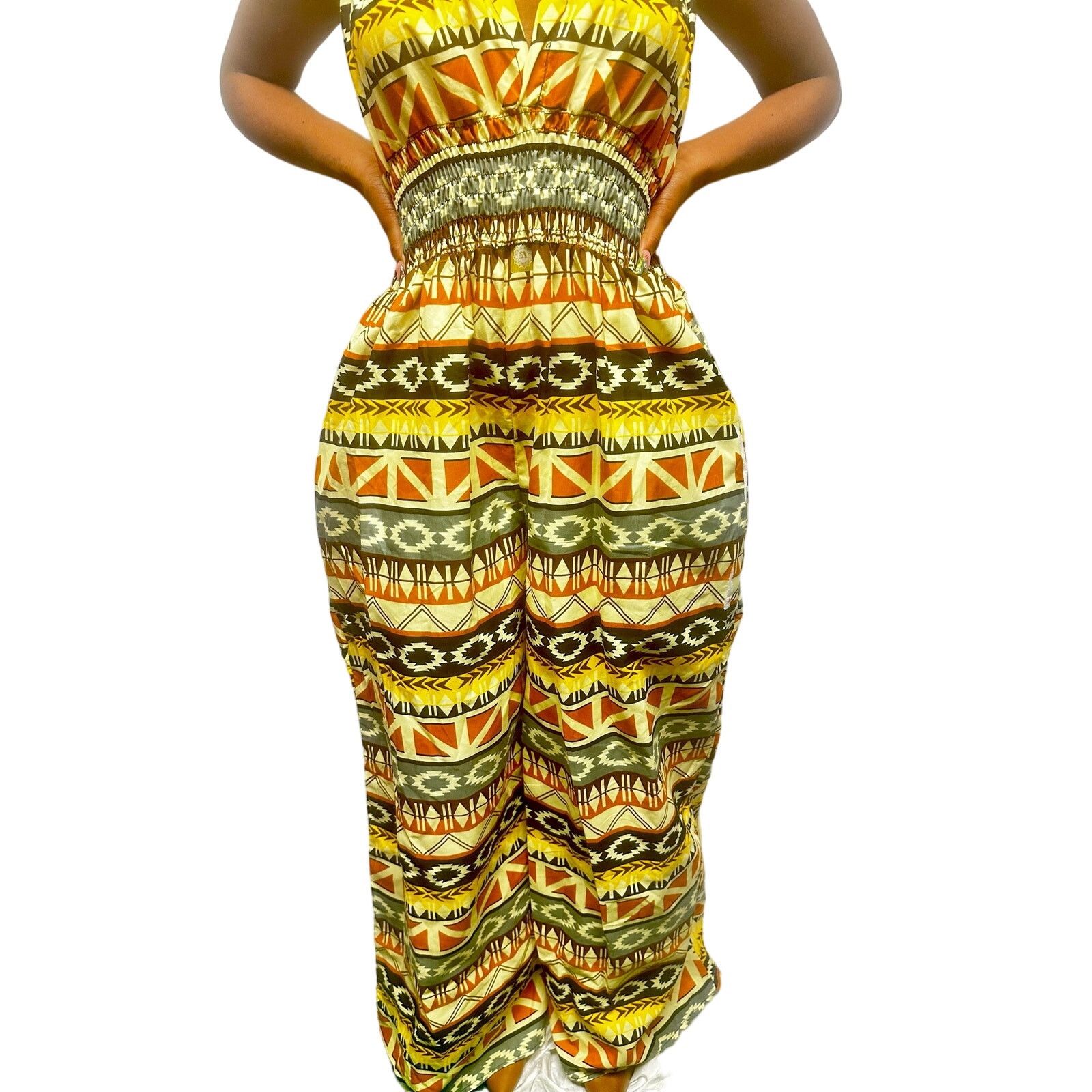Other Yellow African print Kente halter jumpsuit w/ elastic waist Size 32" / US 10 / IT 46 - 1 Thumbnail