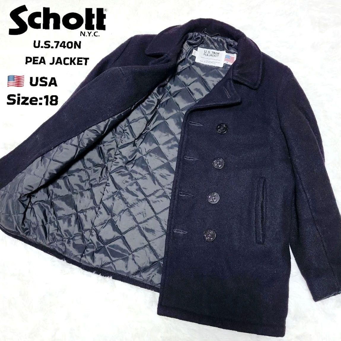 Schott VINTAGE Schott 740N Pea Coat Jacket Double Breasted Melton Wool Black M Japan Mens Coat Size US M / EU 48-50 / 2 - 2 Thumbnail