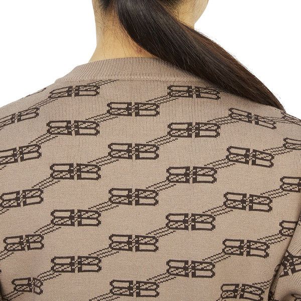 Balenciaga o1mt1gz1024 BB Monogram Crewneck Sweater in Beige/Brown Size S / US 4 / IT 40 - 7 Thumbnail
