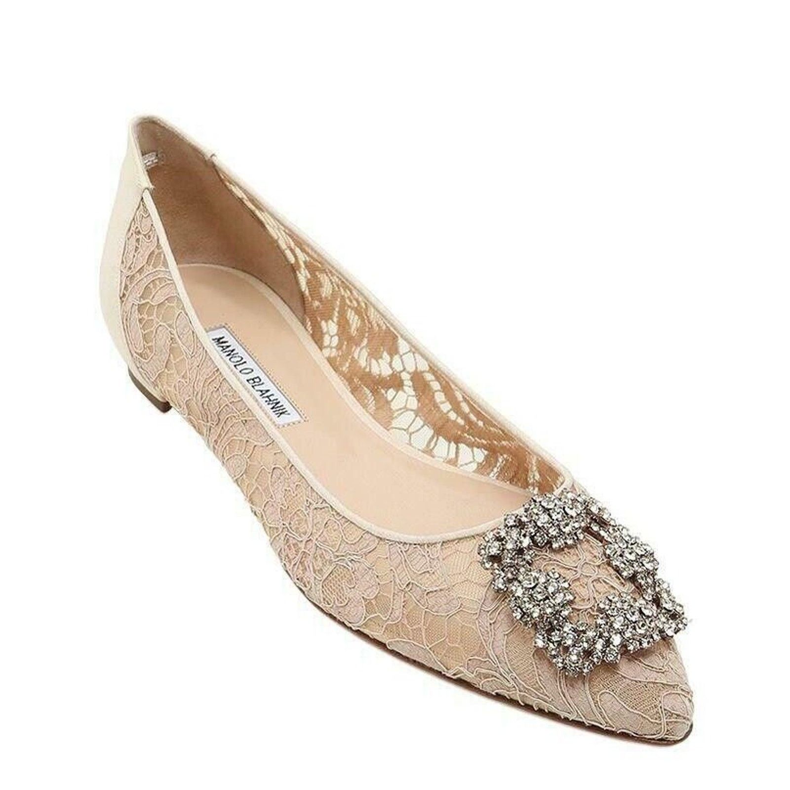 Manolo Blahnik Hangisi Flat Lace Crystal Jewel Buckle Ballerina Ballet 35 Size US 5 / IT 35 - 3 Thumbnail