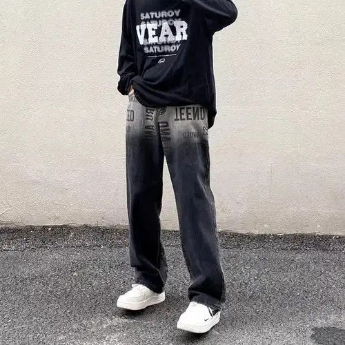 Jean High Street Washed Distressed Gradient Letter Print Jeans Size US 30 / EU 46 - 6 Thumbnail
