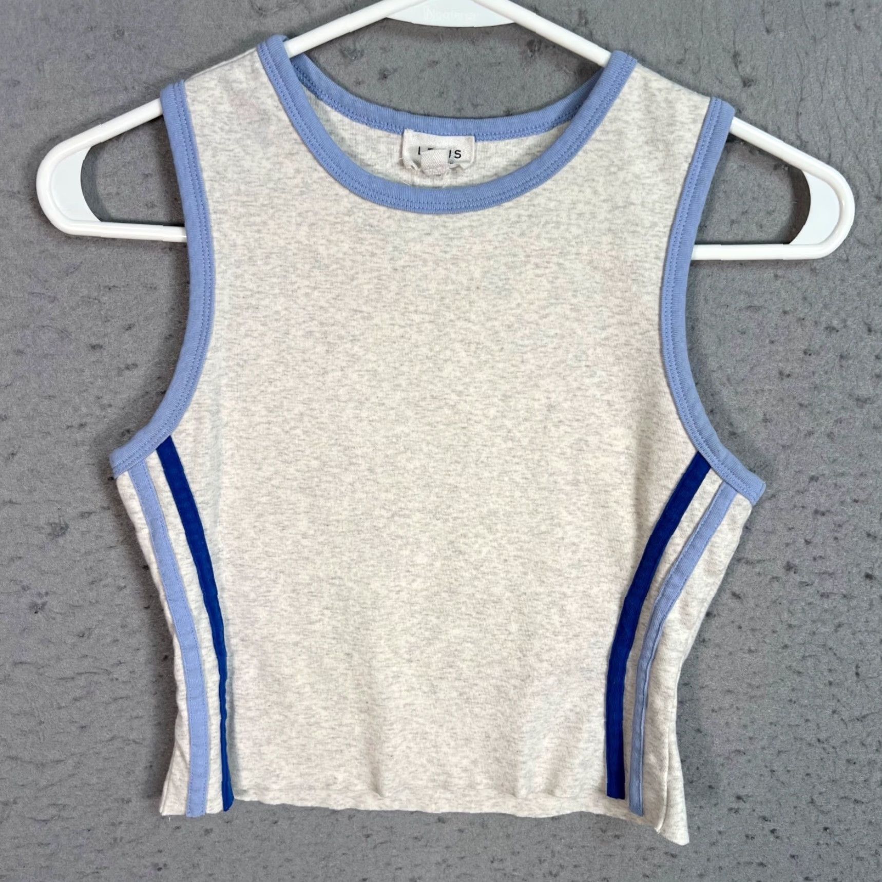 Vintage Le Lis Collection Womens Crop Top Sleeveless Gray Small with Blue Trim Shirt Adult Womens S Gray Crop Top Cropped Spring Summer Nike Size S / US 4 / IT 40 - 2 Thumbnail