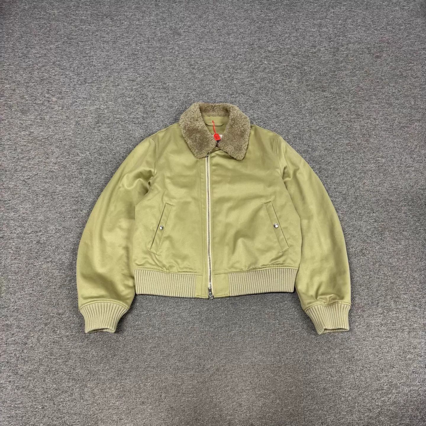 Green Bomber Jacket with Faux Fur Collar Size M