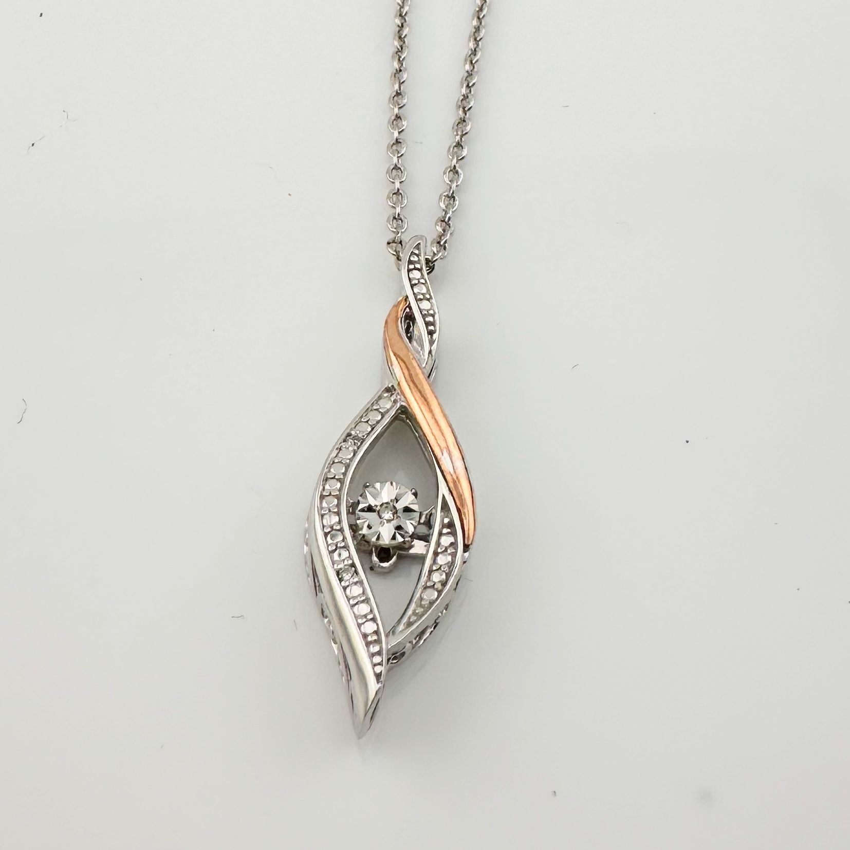 Other Twisted 10kt Rose Gold & Sterling Silver Diamond Necklace Size ONE SIZE - 2 Thumbnail