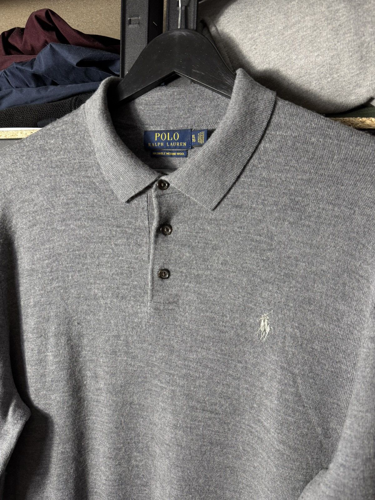 Polo Ralph Lauren Polo Ralph Lauren Merino Wool Knit Polo Sweater Grey XL Logo Size US XL / EU 56 / 4 - 5 Thumbnail