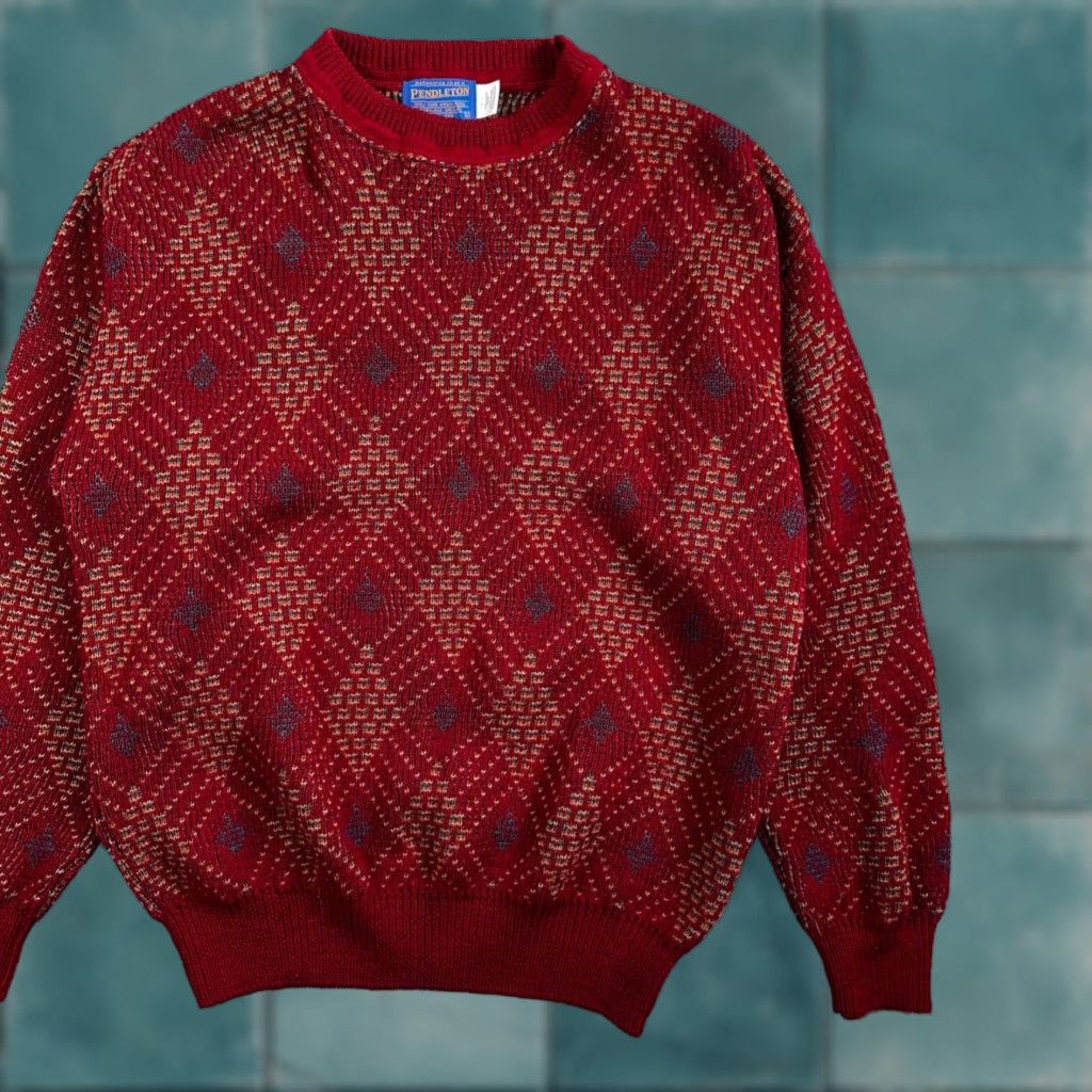 Pendleton VINTAGE Pendleton Sweater Mens L Wool Red 100% Knit Crew Neck Plaid USA Christmas Fall Winter 90s Size US L / EU 52-54 / 3 - 1 Thumbnail