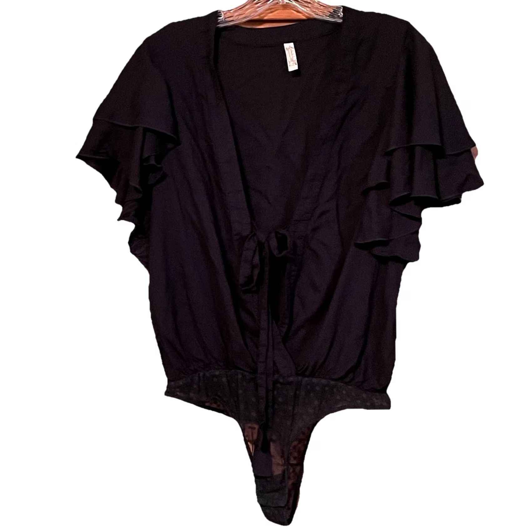 Free People Free People Intimately Call Me Later Bodysuit Top Navy Flutter Tie Ruffle M Navy Flutter Tie Ruffle Top Womens Summer Casual Vintage No Size M / US 6-8 / IT 42-44 - 2 Thumbnail