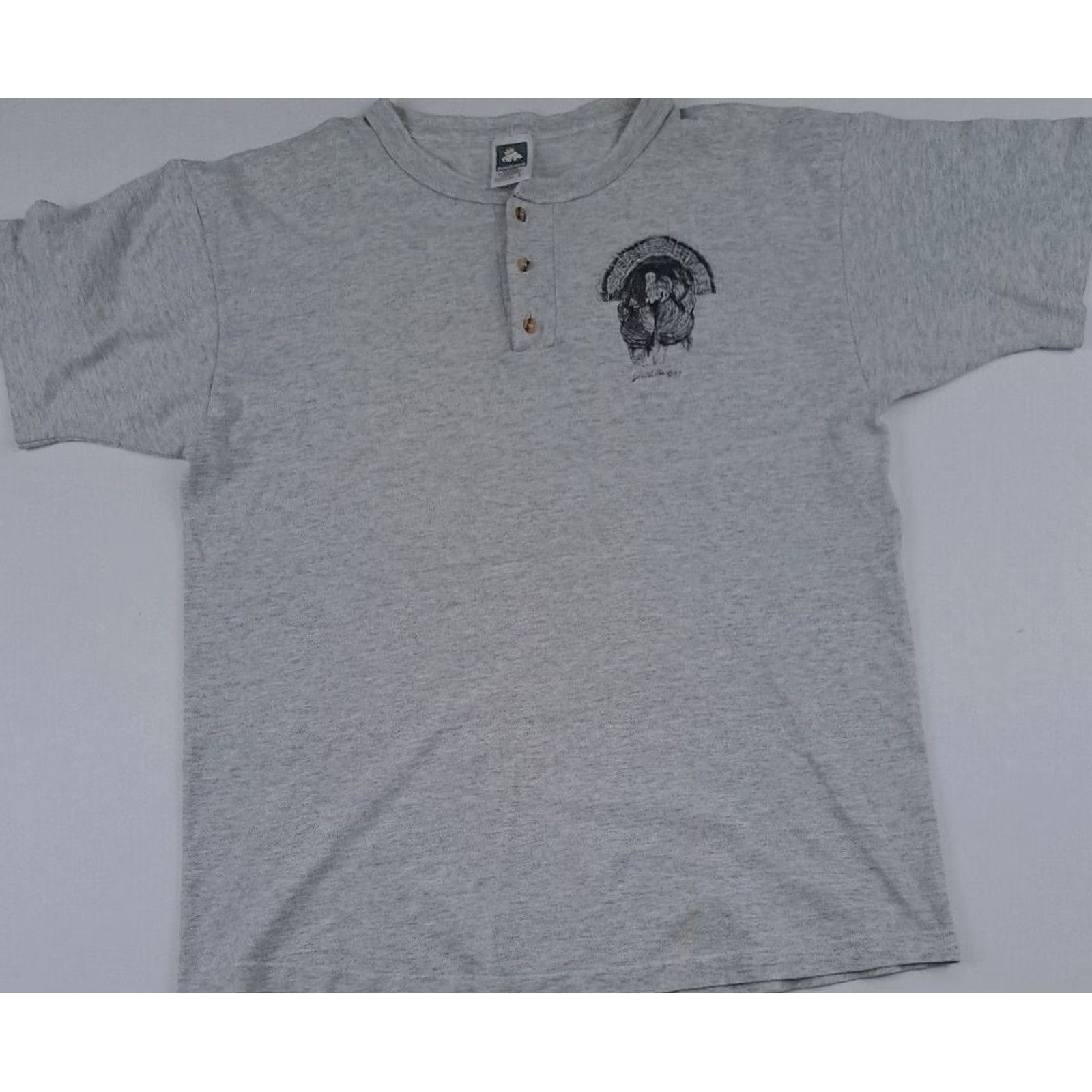 Vintage King cotton deluxe T-Shirt Mens 90s USA Turkey Art-Print Betsy Popp 1/4 Button Short Sleeve Gray L Size US L / EU 52-54 / 3 - 2 Thumbnail