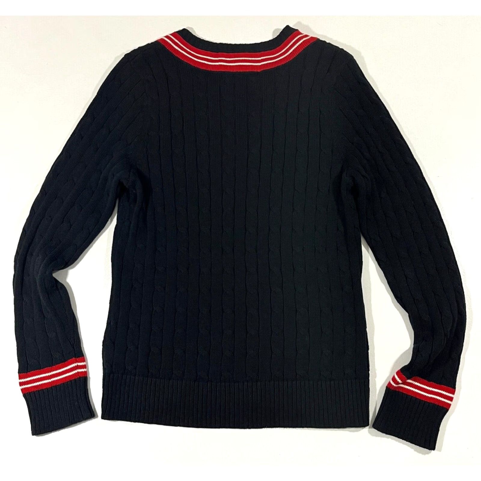 Ralph Lauren VINTAGE Lauren Ralph Lauren Women's Cable Knit V-Neck Cricket Sweater XL Black Pullover Knit Classic, Preppy Mens? Women? (adjust) Size XL / US 12-14 / IT 48-50 - 3 Thumbnail