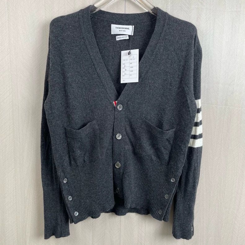 Thom Browne Thom Browne Gray Cashmere Cardigan-dmc Size US M / EU 48-50 / 2 - 1 Thumbnail
