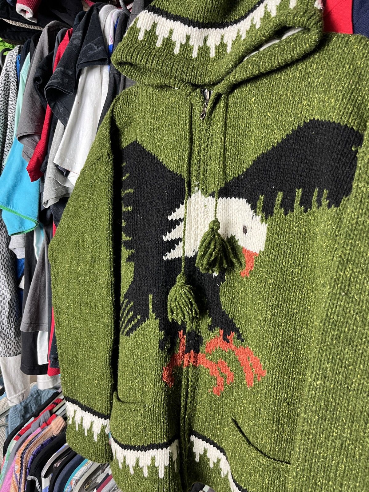 Native 1990s VINTAGE AMAZING HANDKNITTED EAGLE HOODED JACKET - 2281 Size US M / EU 48-50 / 2 - 4 Thumbnail