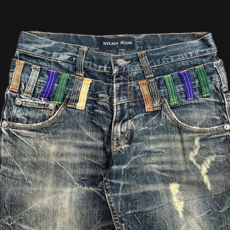 Japanese Brand Nylaus Double Waist Ifsixwasninen Lgb Distressed Denim Size US 32 / EU 48 - 2 Thumbnail