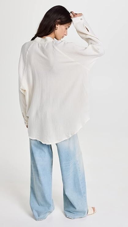 Free People Free People Summer Daydream Button Shirt Ivory ( L ) Size L / US 10 / IT 46 - 5 Thumbnail