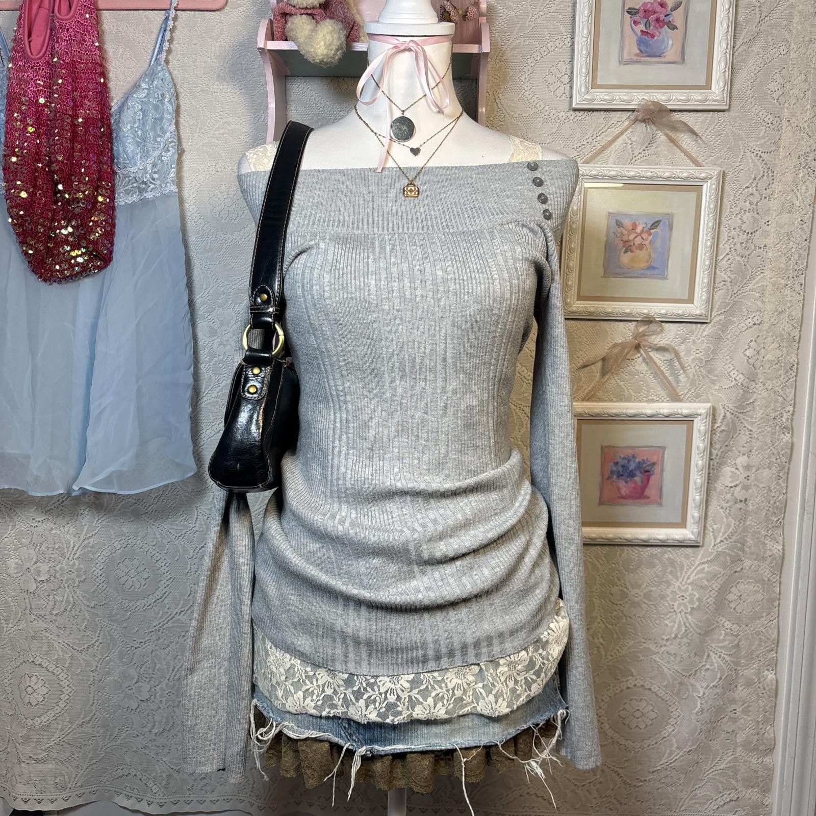 Other y2k fitted off the shoulder shimmery sweater Size M / US 6-8 / IT 42-44 - 1 Thumbnail
