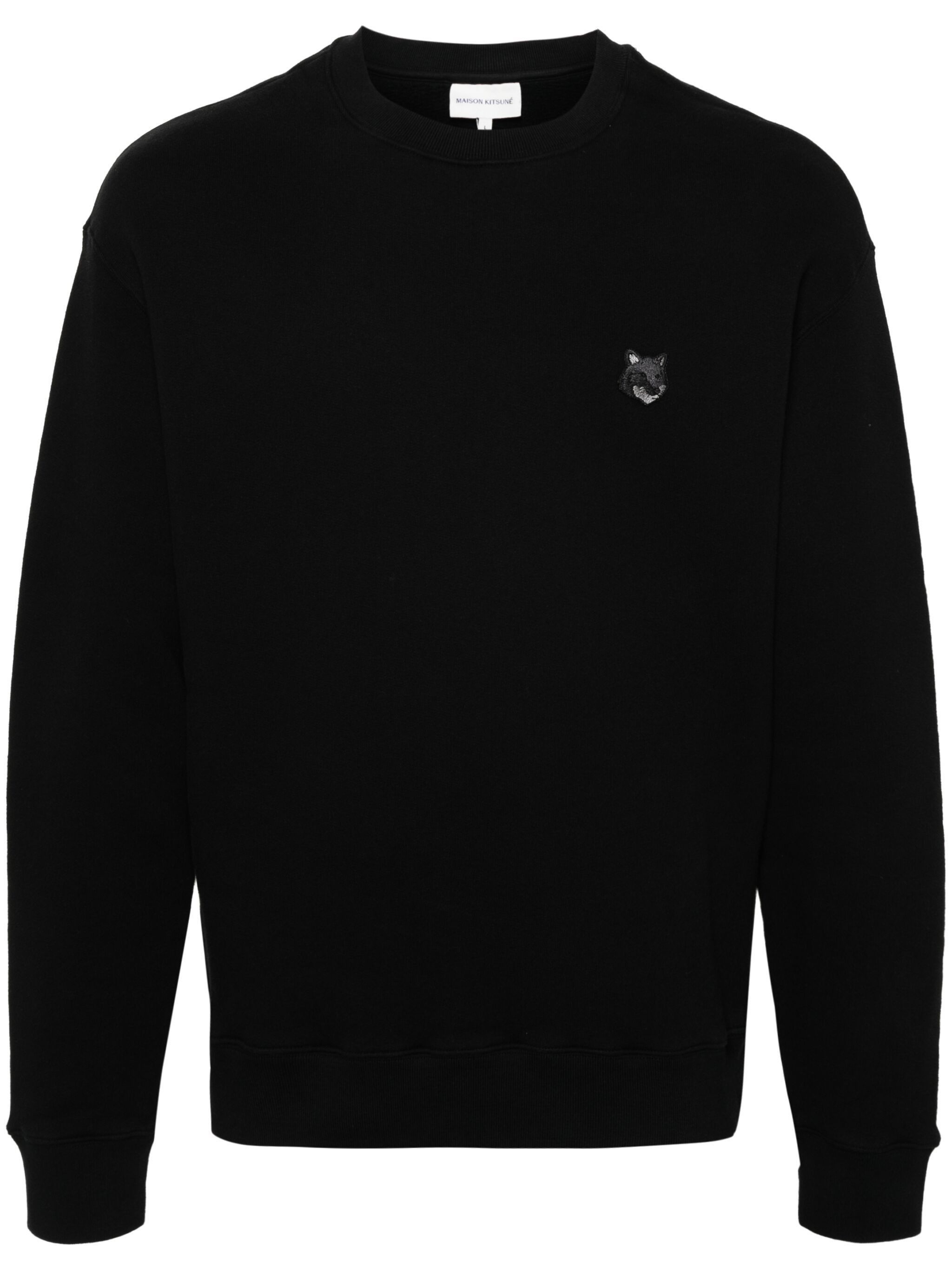 o1s22i1n1124 Bold Fox Head Wool Sweater in Black