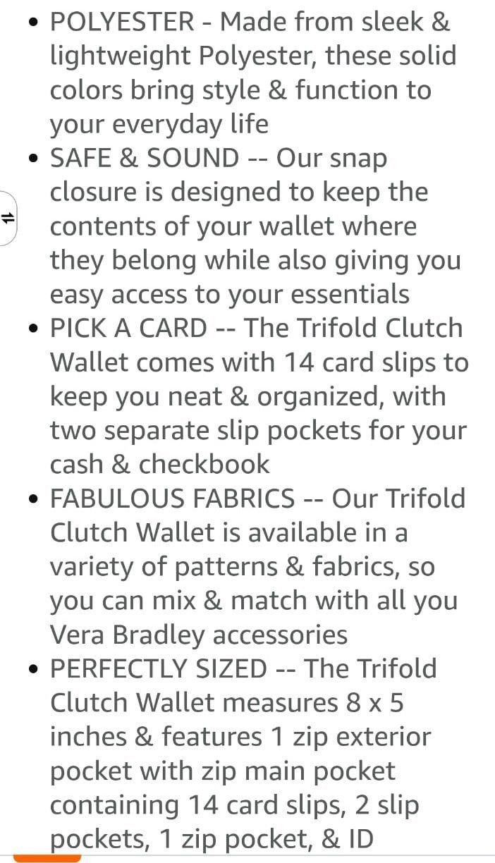 Designer Vera Bradley RFID Wallet Clutch Size ONE SIZE - 5 Thumbnail