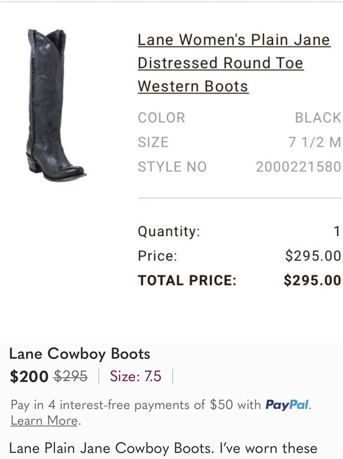 Cowboy Equipment Lanes Western Wear Plain Jane Boot Size US 7.5 / IT 37.5 - 7 Thumbnail