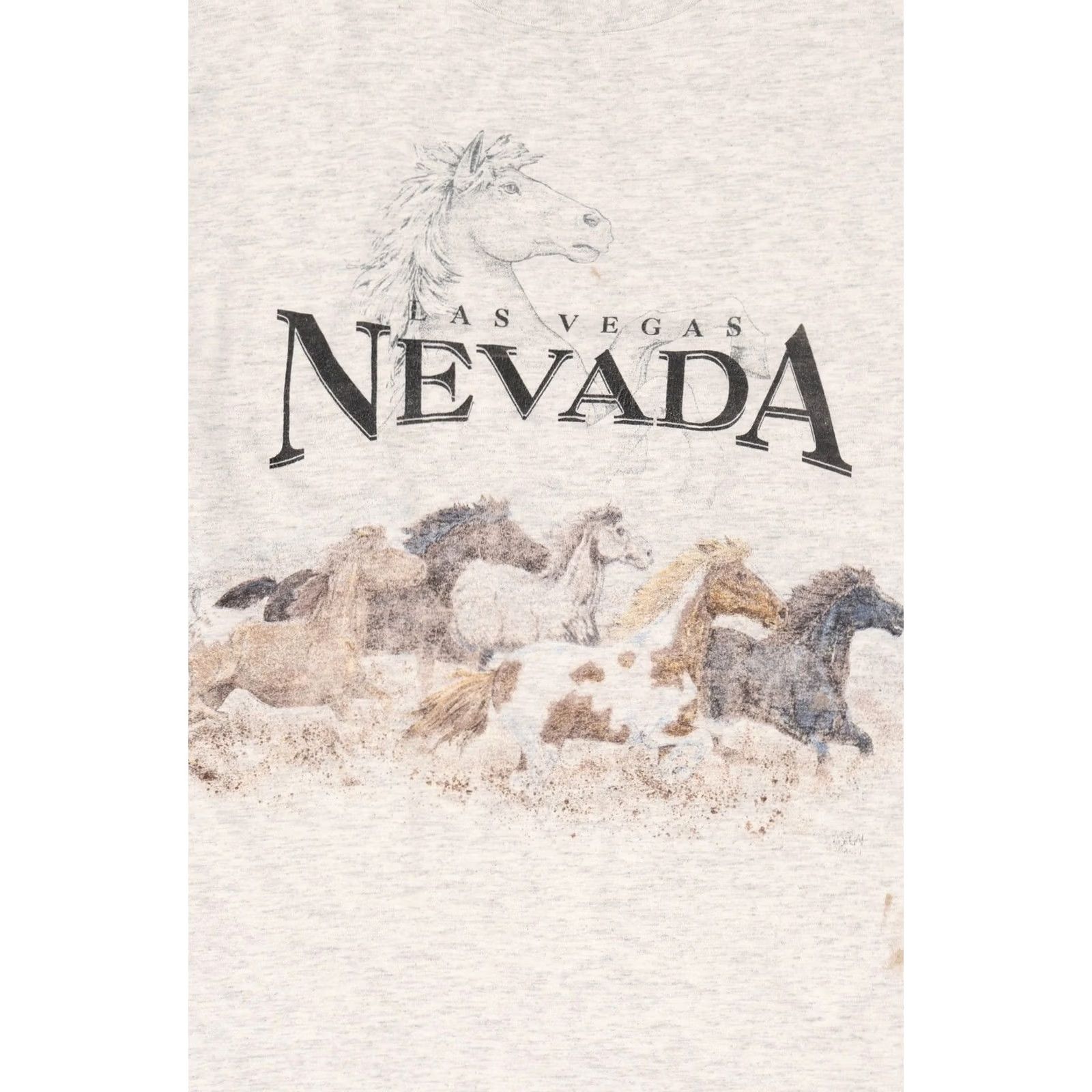 Vintage VINTAGE Las Vegas Horses Running Wrap Around T-Shirt (1990s) Unisex Adults Large Grey Short Sleeve Cotton SanSegal Sportswear Mens Womens Boys Girls Size US L / EU 52-54 / 3 - 3 Thumbnail