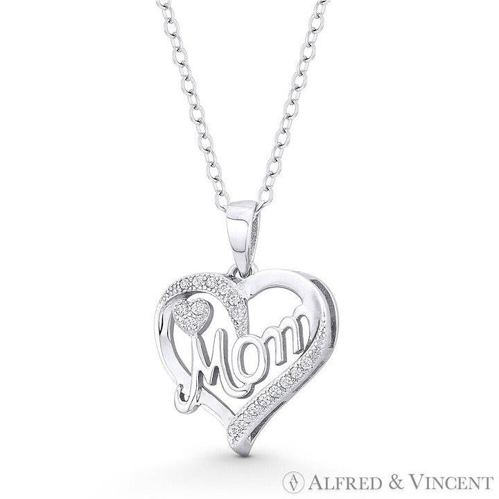 Other Heart Charm CZ Crystal Pave & Cursive "Mom" Script Pendant Size ONE SIZE - 1 Preview