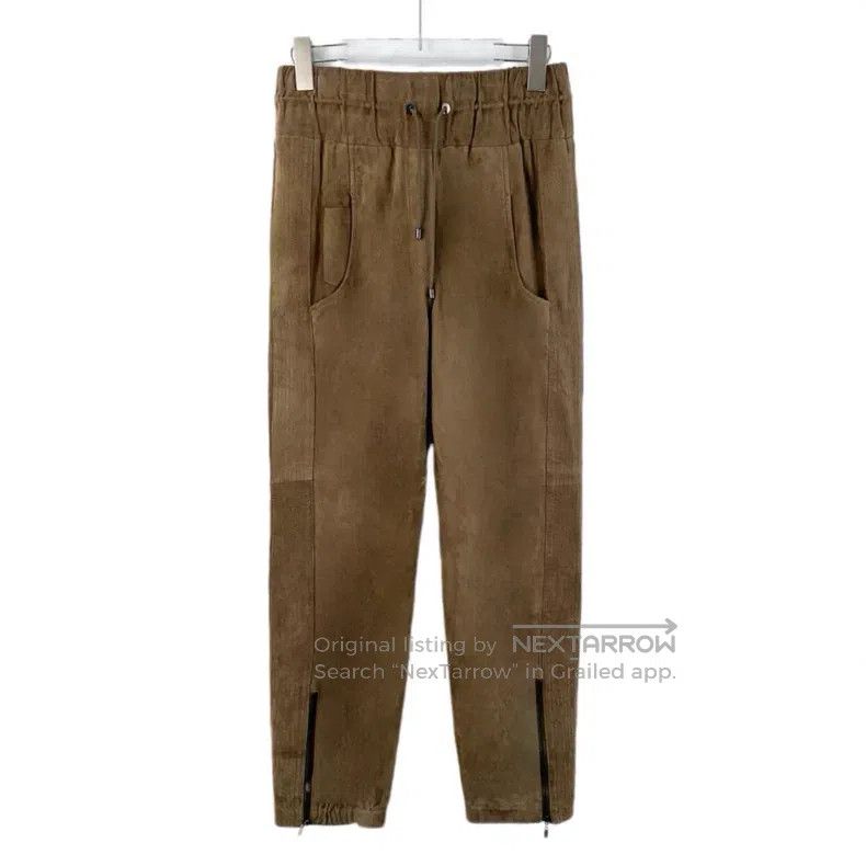 Brunello Cucinelli Brown drawstring leather casual pants