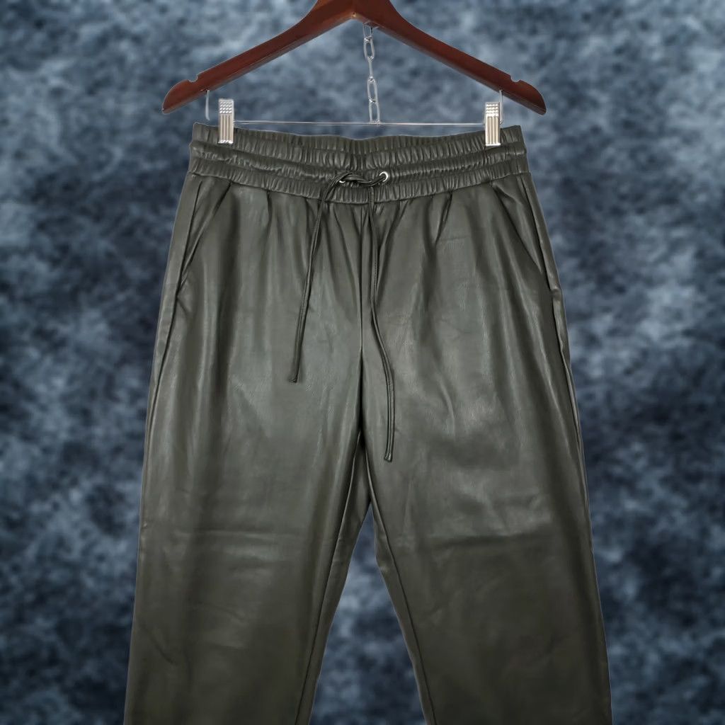 Loft VINTAGELOFT Olive Green Faux Leather Cropped Pants Elastic Drawstring Waist Size MP Size 32" / US 10 / IT 46 - 1 Thumbnail