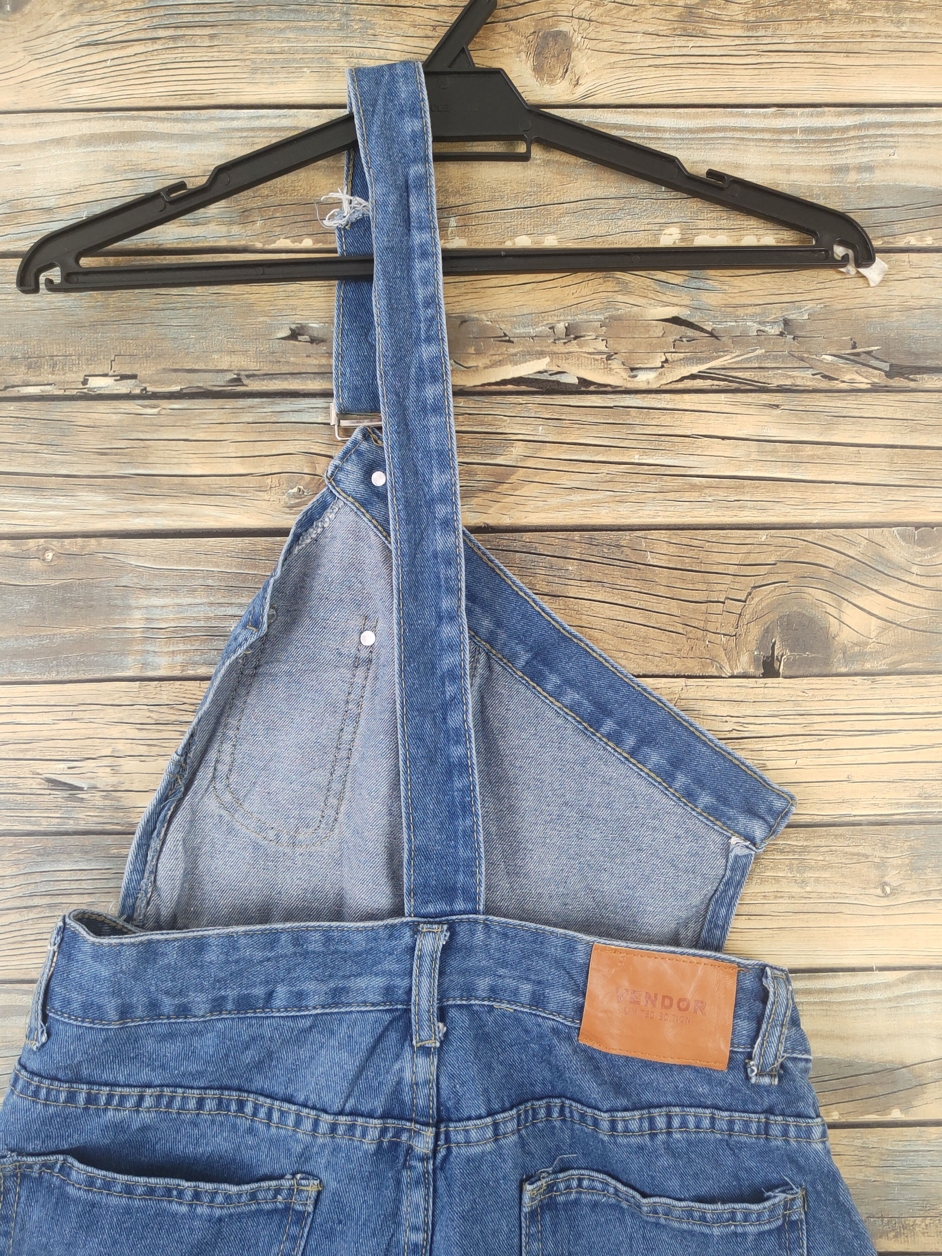 Japanese Brand × Vintage Vintage Vendor Blue Half Shoulder Denim Shortall Jumpsuits Size 28" / US 6 / IT 42 - 6 Thumbnail