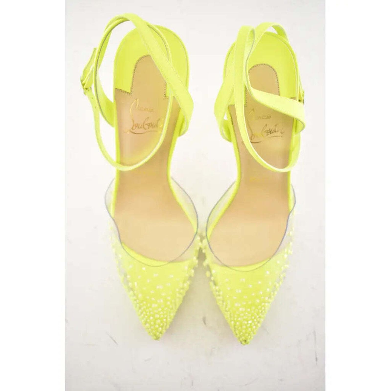 Christian Louboutin Spikaqueen 100 Yellow PVC Ankle Strap Sandal Heel Pump 35 Size US 5 / IT 35 - 7 Thumbnail