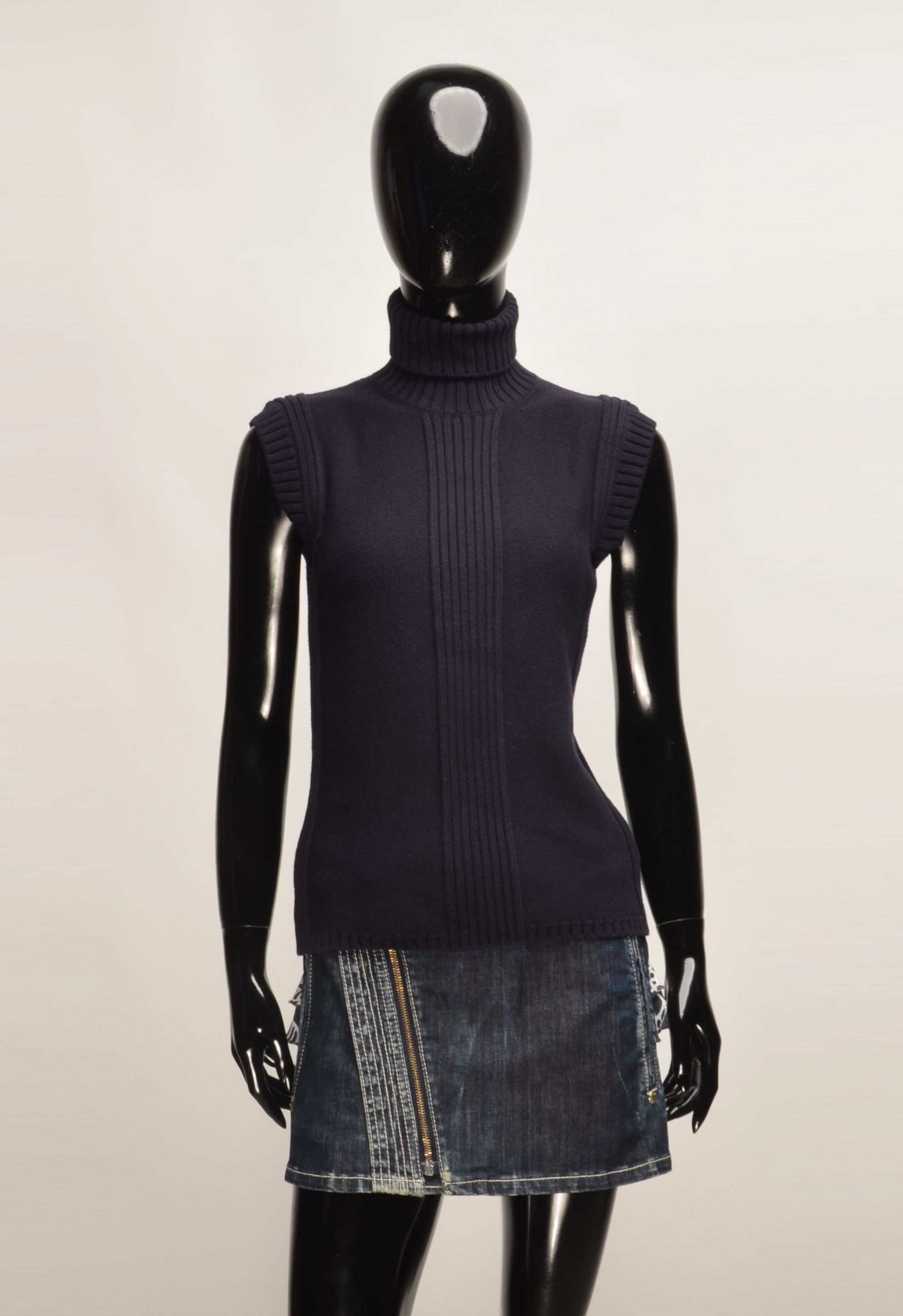Sonia Rykiel Vintage Sonia Rykiel 90's Navy Knitted Turtleneck Top Size S / US 4 / IT 40 - 1 Thumbnail