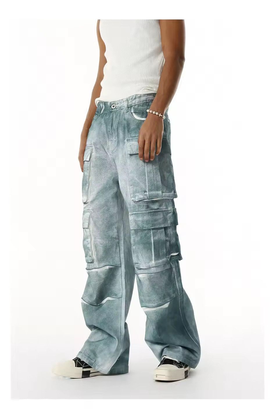 Jean Design Cargo Pockets Baggy Washed Y2k Jeans Size US 33 - 4 Thumbnail