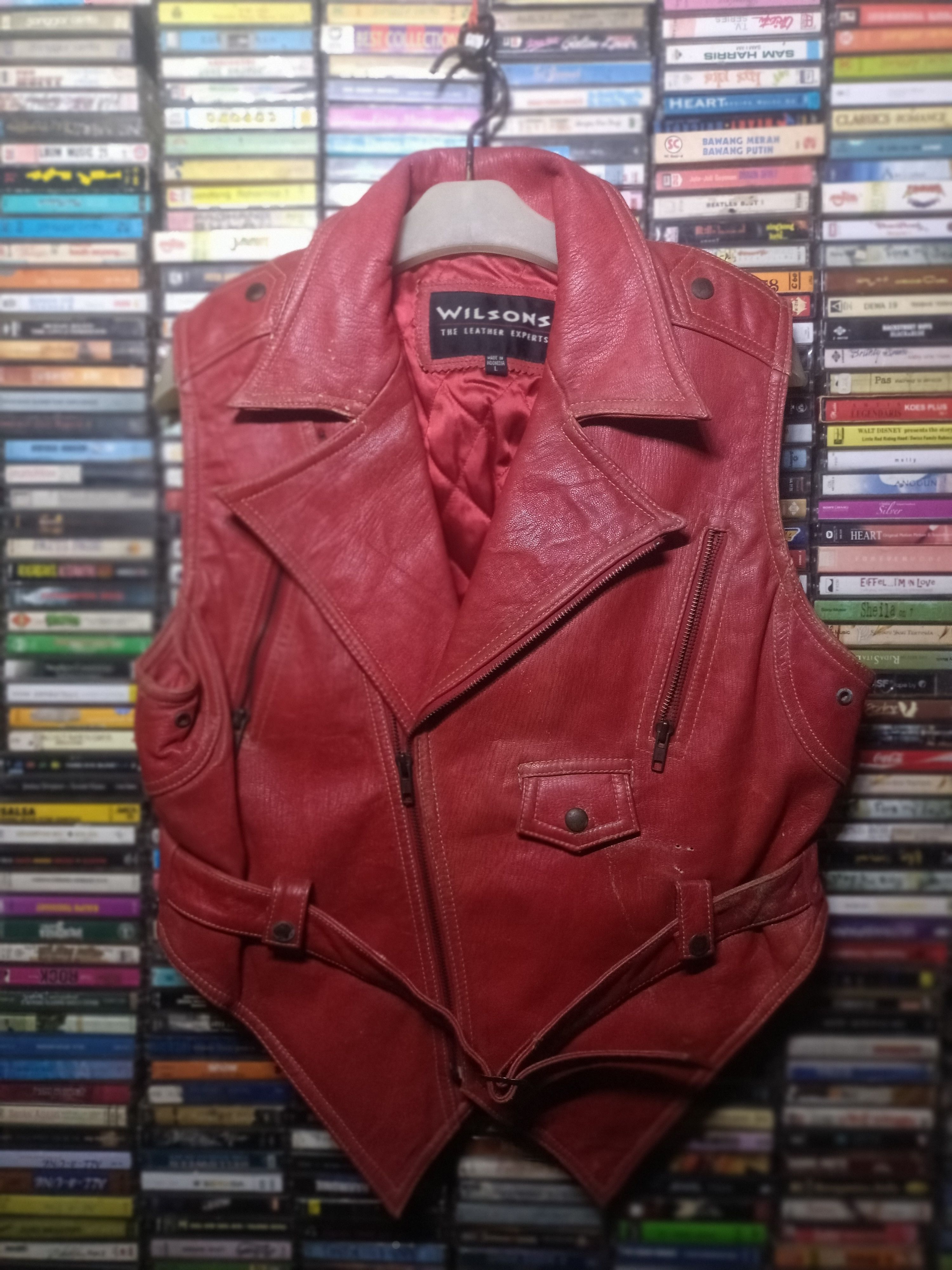 Wilsons Leather Vintage 90s Wilsons Leather Red Distressed Biker Vest Size L Size L / US 10 / IT 46 - 1 Thumbnail