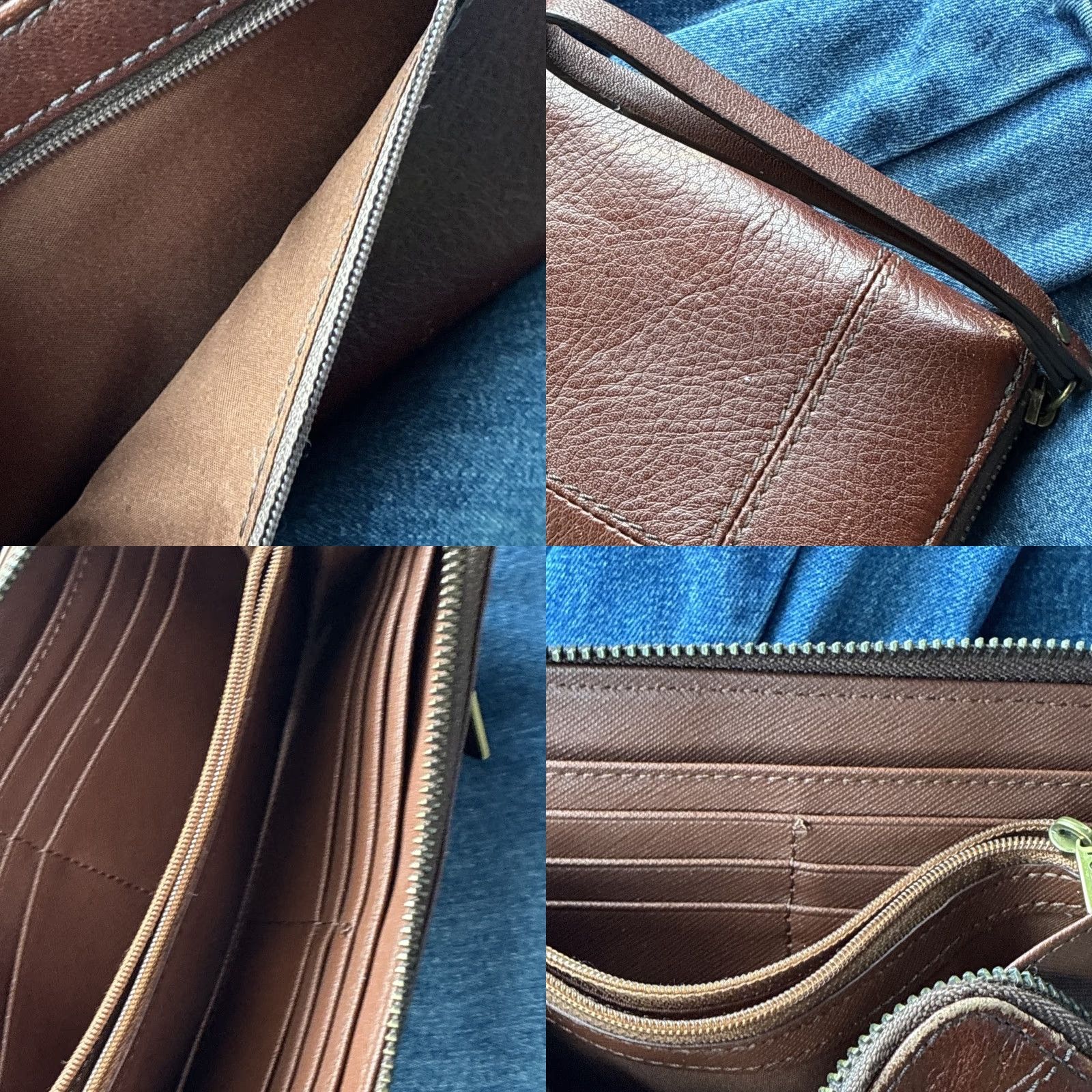Fossil Jori RFID Zip Clutch Brown Leather Wristlet Purse NWT 00 SWL3008210