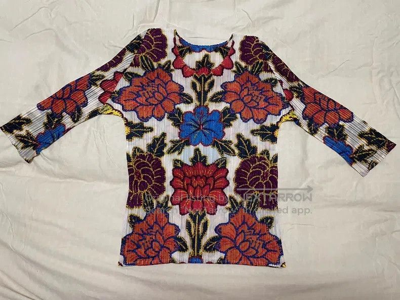 Issey Miyake Issey Miyake Peony Hollyhock New Year Print 3/4 Sleeve Top Size L / US 10 / IT 46 - 3 Thumbnail